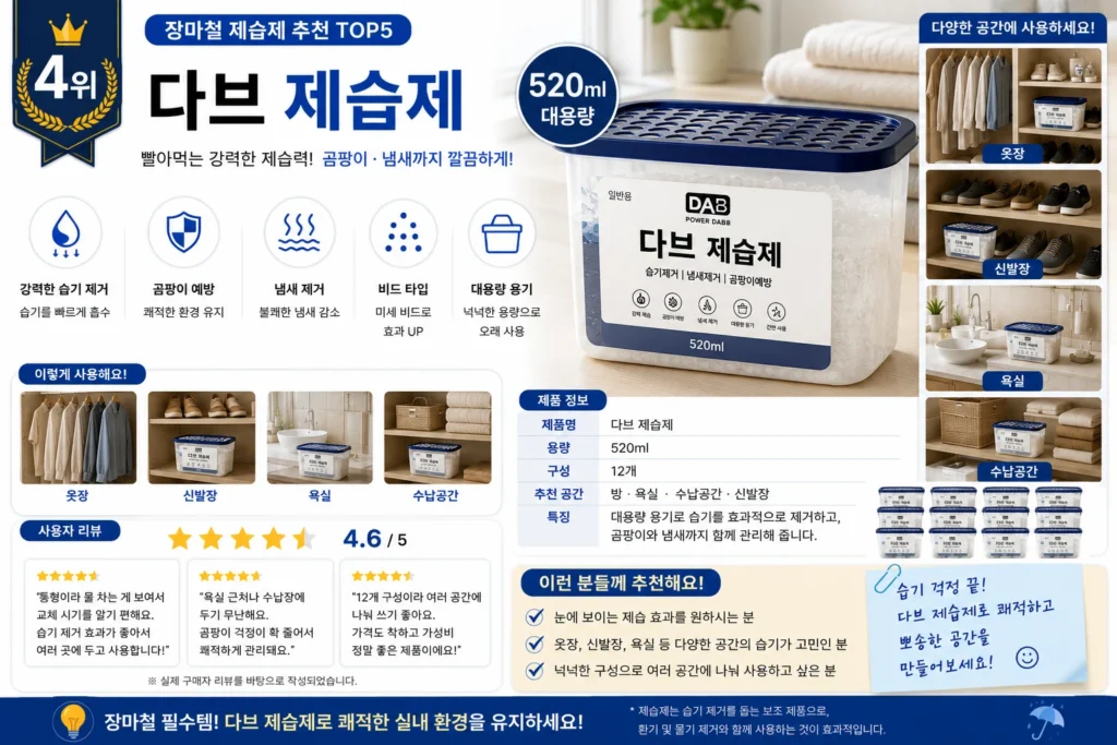 장마철 제습제 추천 TOP5 제품 비교 이미지