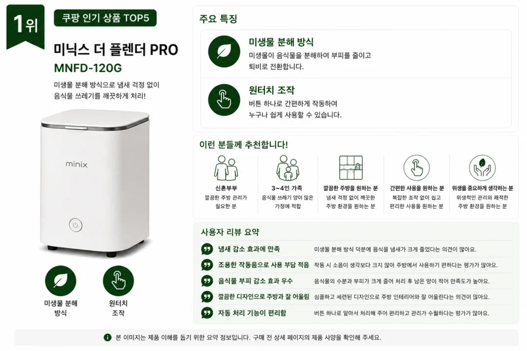 2026년 음식물처리기 추천 TOP5 제품 비교 이미지