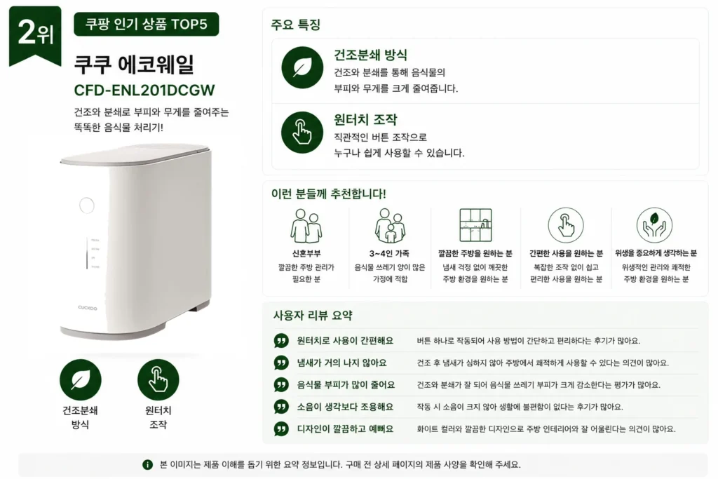 2026년 음식물처리기 추천 TOP5 제품 비교 이미지