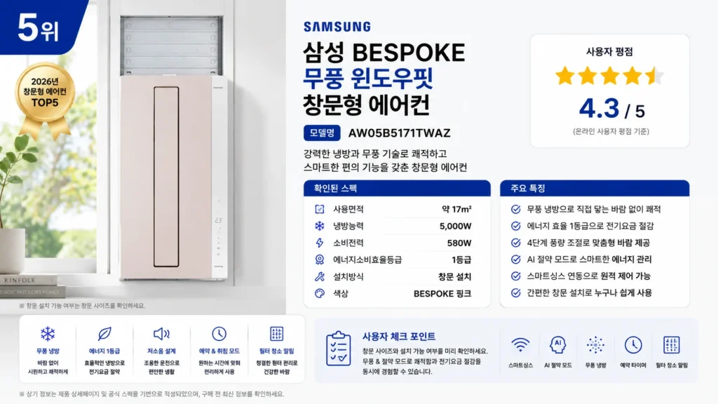 2026 창문형 에어컨 추천 TOP5 제품 비교 이미지