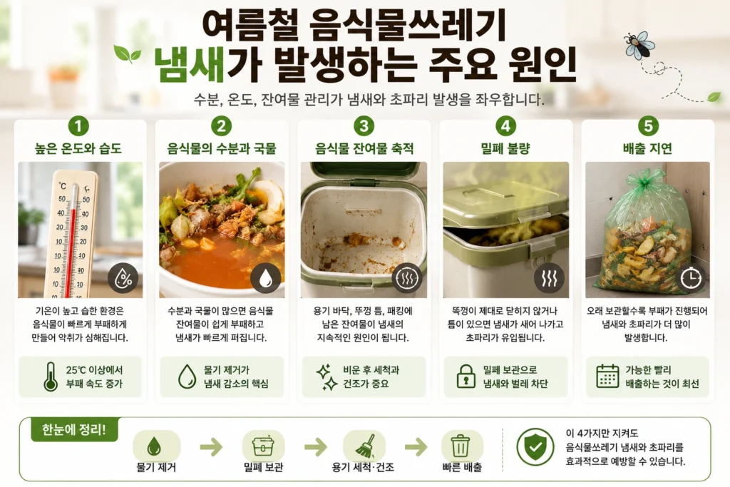 여름철 음식물쓰레기에서 냄새와 초파리가 발생하는 주요 원인