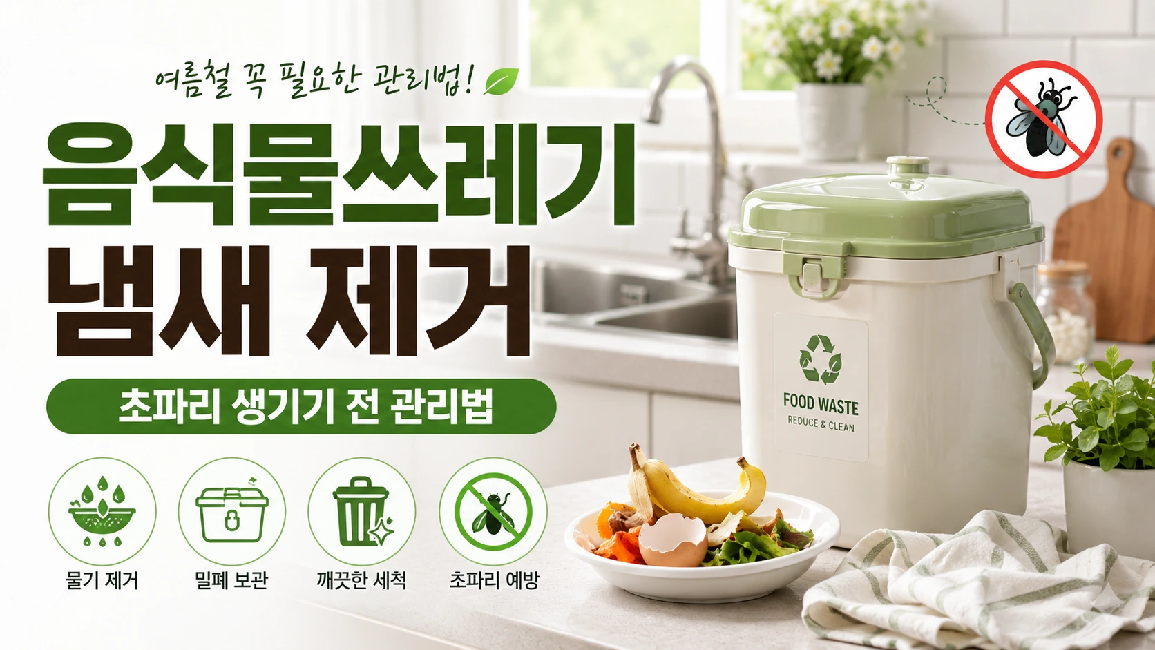 여름철 주방에서 음식물쓰레기 냄새와 초파리를 예방하는 관리 방법