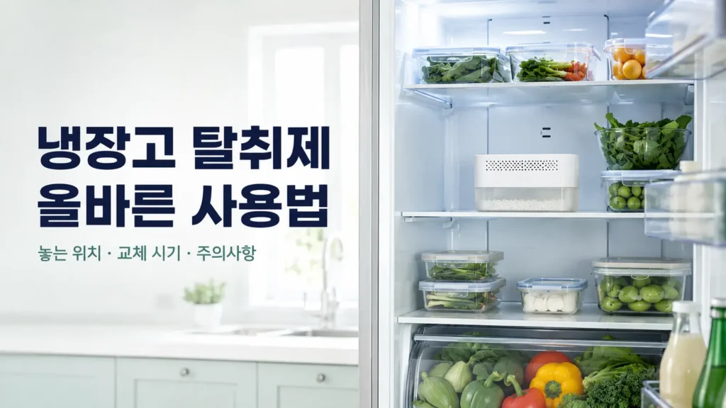 냉장고 탈취제 올바른 사용법과 놓는 위치·교체 시기·주의사항을 보여주는 대표 이미지