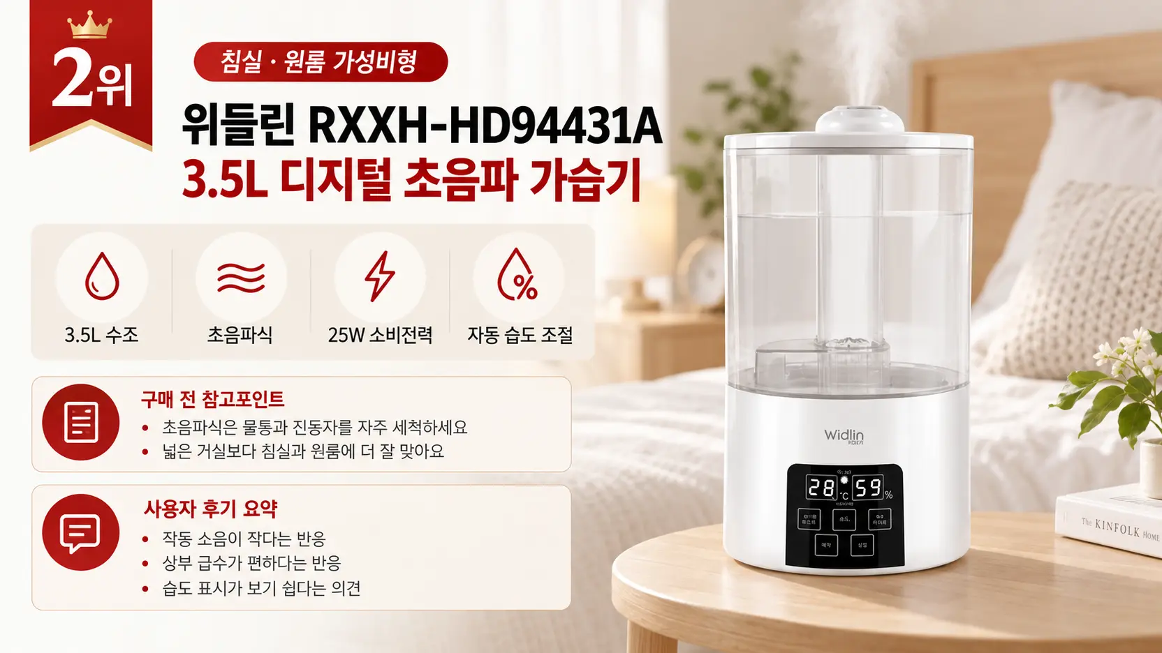 2위 위들린 RXXH-HD94431A 3.5L 초음파 가습기 상세 이미지