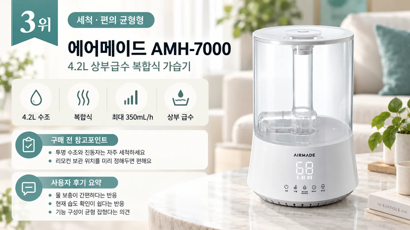 3위 에어메이드 AMH-7000 4.2L 복합식 가습기 상세 이미지